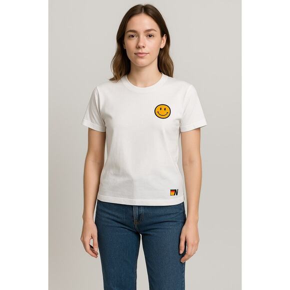 Aviator Nation Smiley Face Logo Graphic Tee White Womens/Teen T-Shirt Size S - Picture 1 of 10